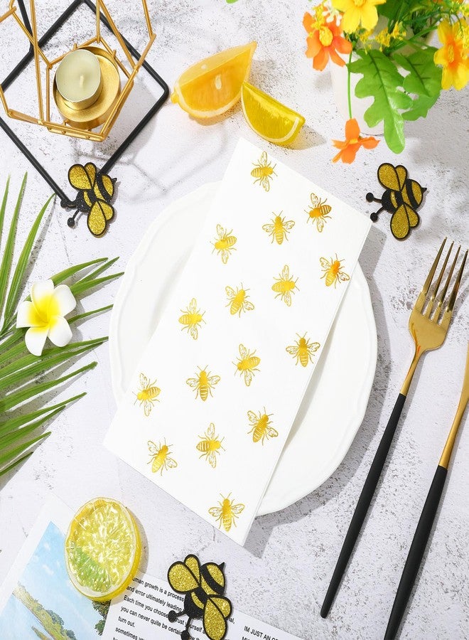 Whaline 100Pcs Bee Guest Napkins Gold Foil Bumble Bee Disposable Napkins Spring Summer Dinner Hand Napkin Towel for Wedding Birthday Party Supplies - Image 3